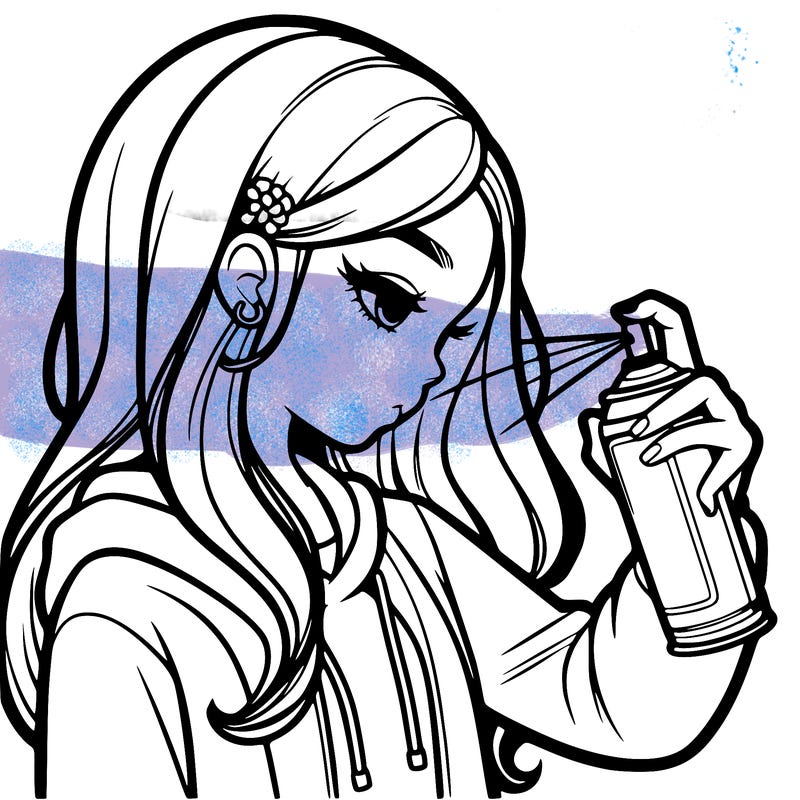 a realistic girl spray painting