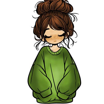 girl with baggy sweatshirt and messy bun