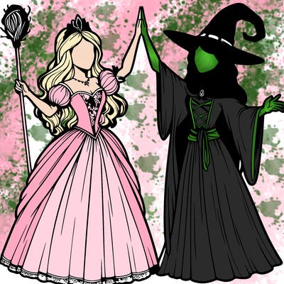detailed realistic split of a princess and a witch