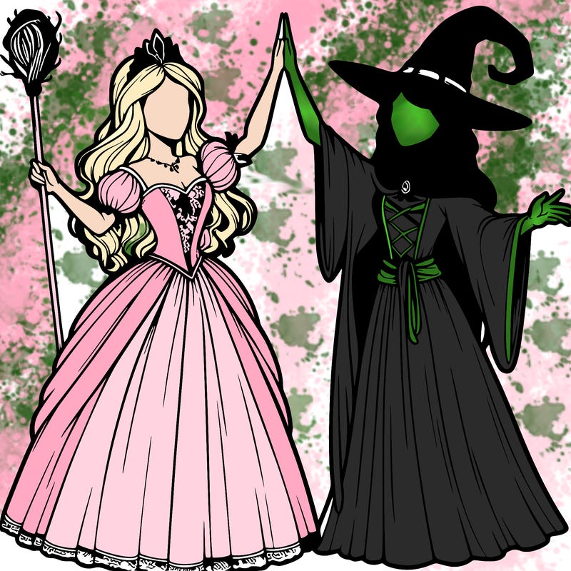 detailed realistic split of a princess and a witch