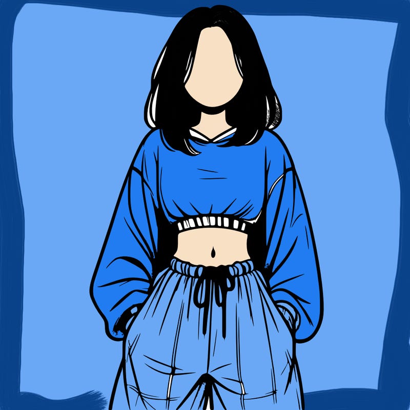 realistic girl faceless with baggy pants and a crop top