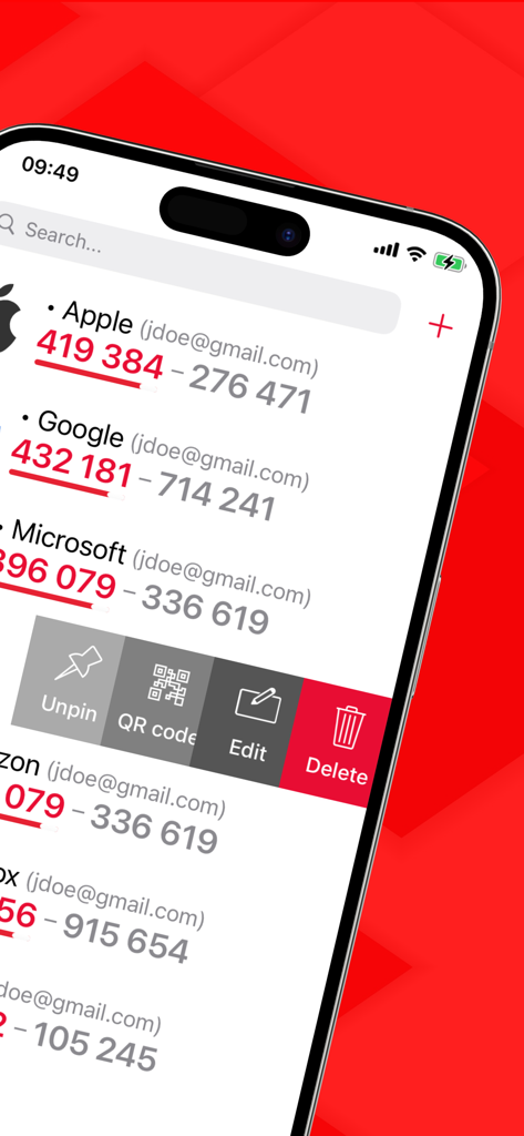 Raivo - 2FA Authenticator app - Interface of Raivo 2FA Authenticator on iPhone showing a list of security codes and account management options