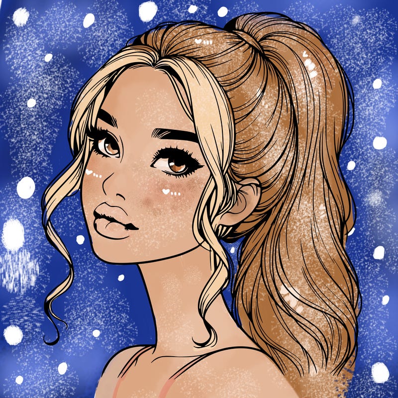 realistic girl with a ponytail on her hair and lips