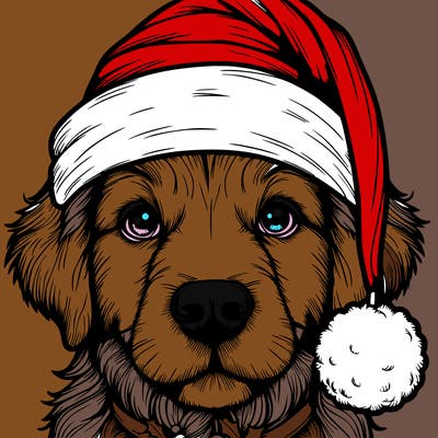 realistic dog with a christmas hat
