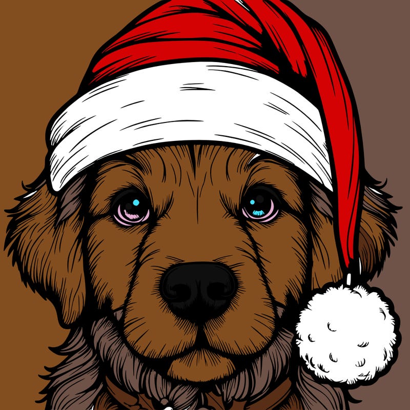 realistic dog with a christmas hat