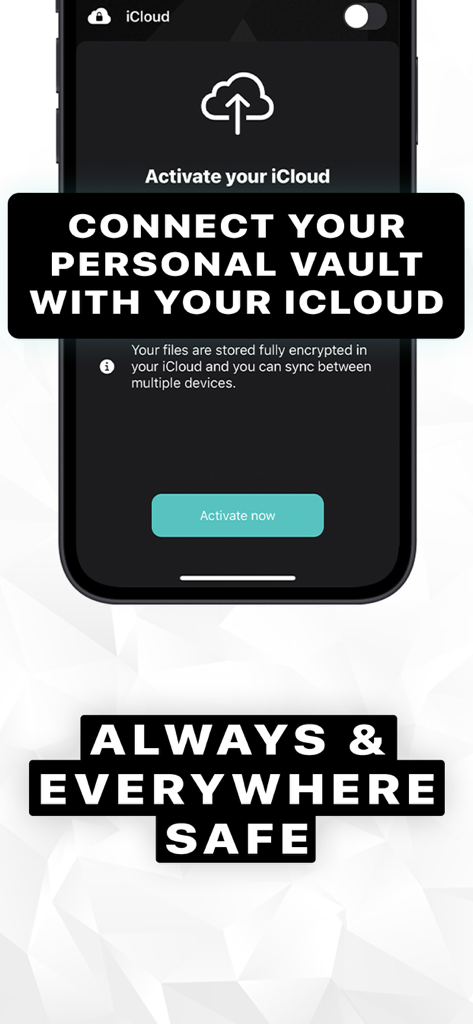 LockMyPix Secret Photo Vault - LockMyPix app interface for activating iCloud sync for encrypted personal vaults