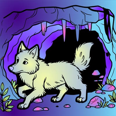 wolf exploring a cave