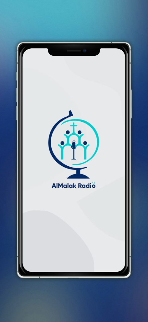 Almalak Radio - Almalak Radio splash screen displaying a globe logo with a cross and a microphone on a smartphone