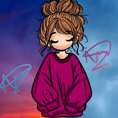 girl with baggy sweatshirt and messy bun