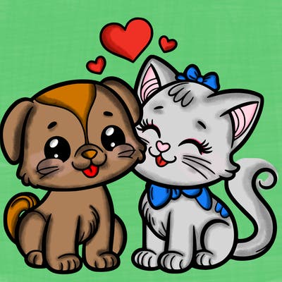 cat with a dog and in love