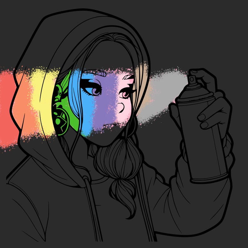 a realistic girl, spray painting