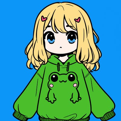 girl wearing frogging sweatshirt