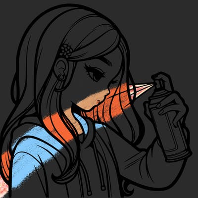 a realistic girl spray painting