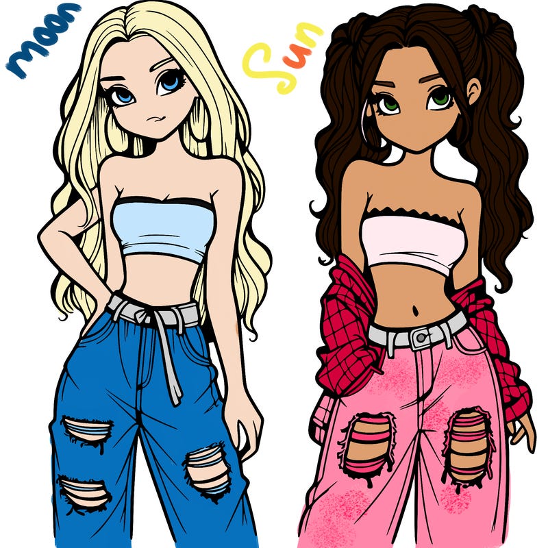2 girls in crop tops and baggy jeans ripped