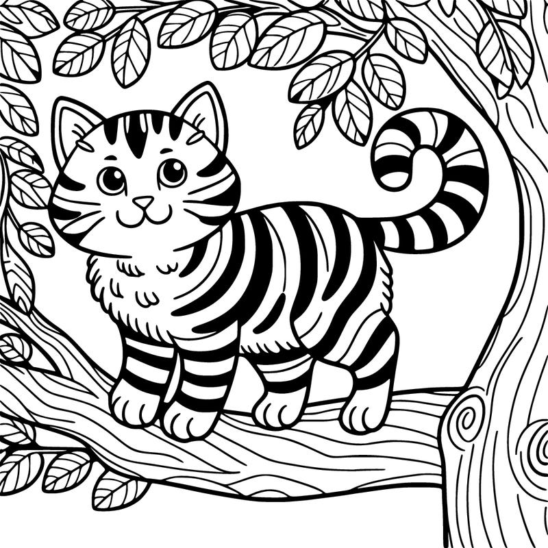 striped cat in a tree