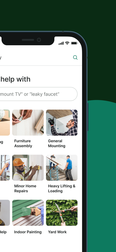 Taskrabbit - Handyman & more - Taskrabbit mobile app screen displaying various home service categories like furniture assembly mounting and home repairs