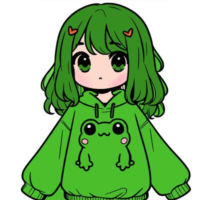 girl wearing frogging sweatshirt