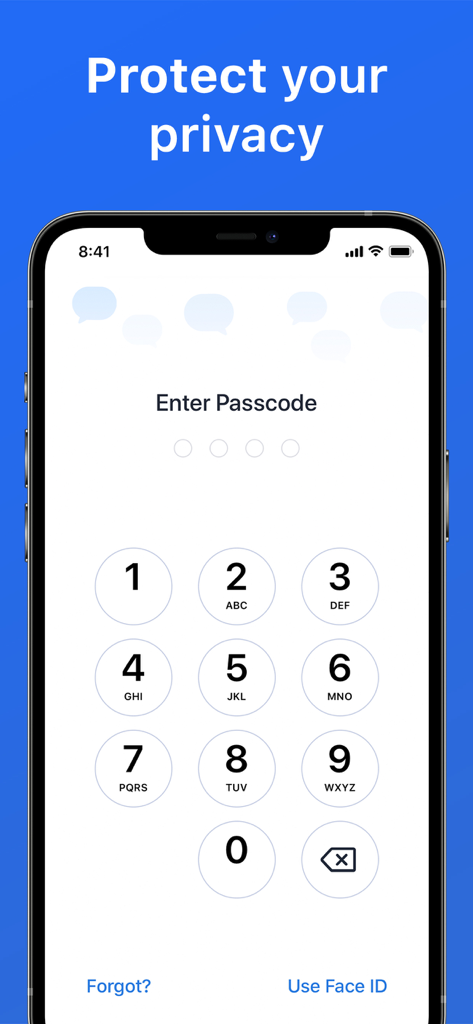 Passcode lock screen for the Second Texting Number app to protect user privacy