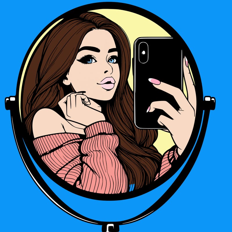 realistic girl taking mirror selfie beautiful