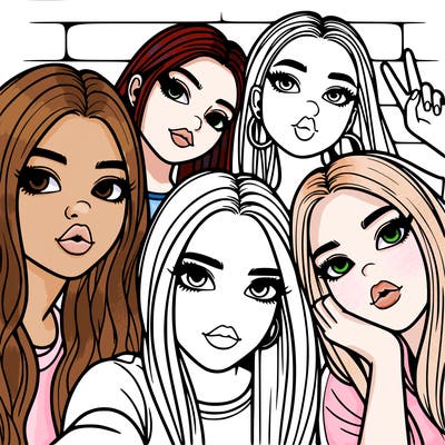 group of teen girls friends y2k up close in a selfie