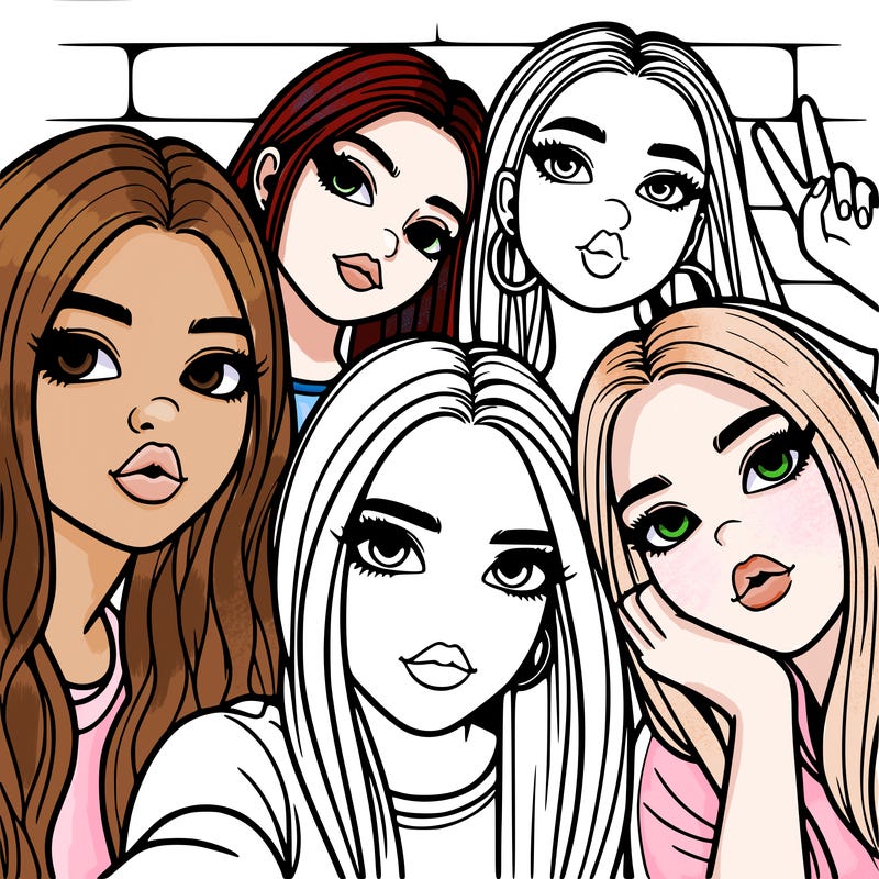 group of teen girls friends y2k up close in a selfie