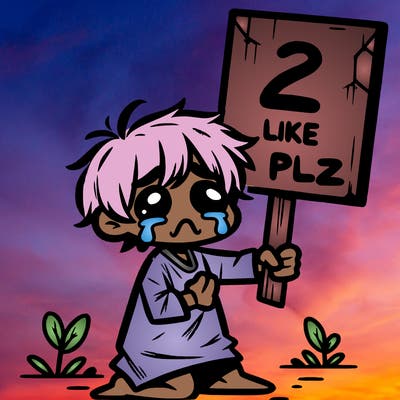 small poor toddler crying with sign that says 2 like plz
