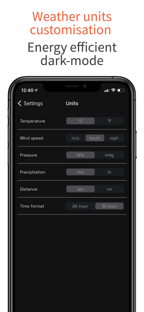 OpenWeather - OpenWeatherアプリの単位設定。ダークモードでのカスタマイズ。