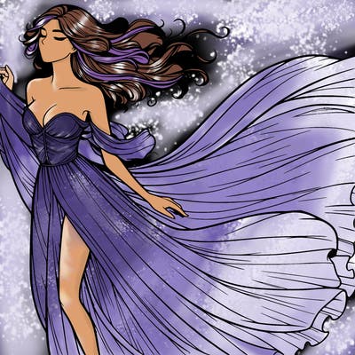 realistic woman in dress flowing the the wind