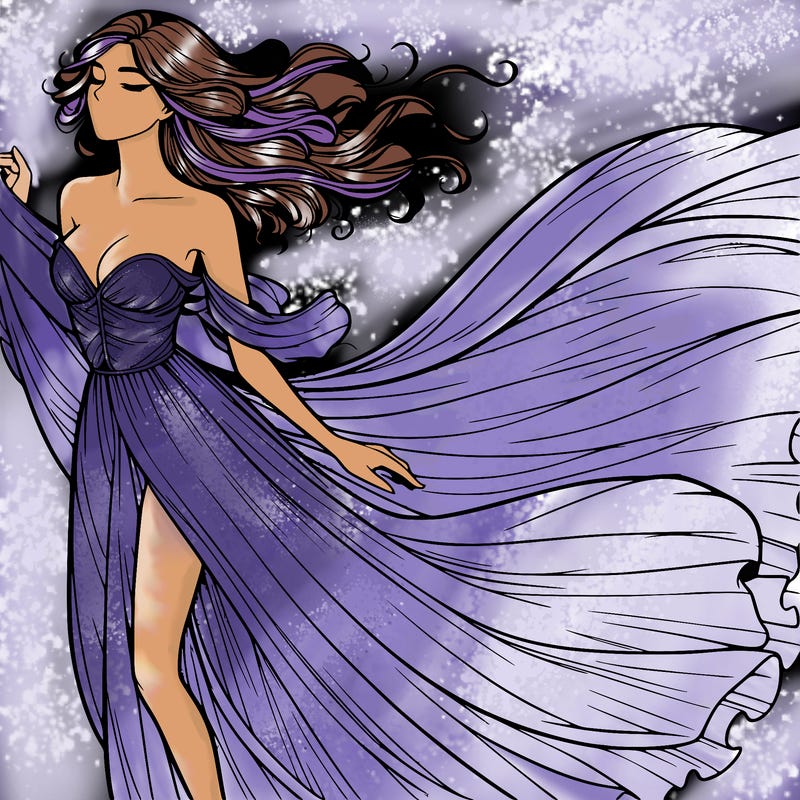 realistic woman in dress flowing the the wind