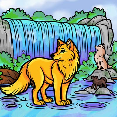 waterfall wolf