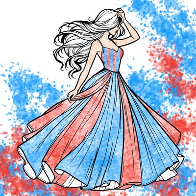 realistic woman with dress flowing in the wind