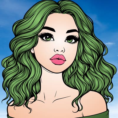 realistic girl with wavy hair and lips