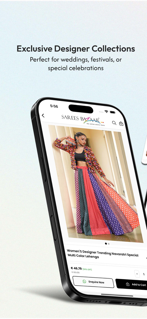 Sarees Bazaar - Ethnic Store - A designer multi color lehenga displayed on the Sarees Bazaar ethnic store mobile app