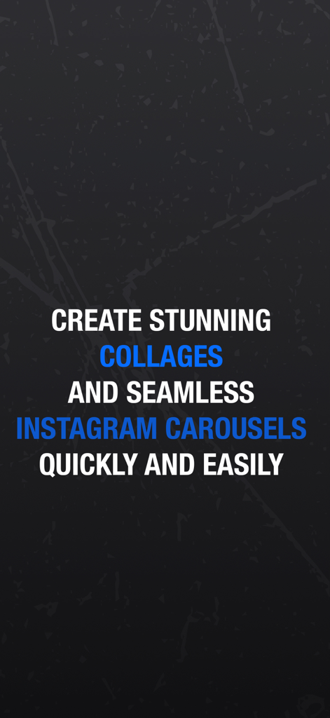 Stitch : Collage Maker - Text graphic for Stitch Collage Maker promoting stunning collages and seamless Instagram carousels quickly and easily