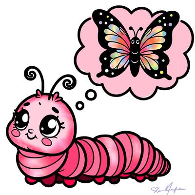 young caterpillar dreaming of butterfly wings