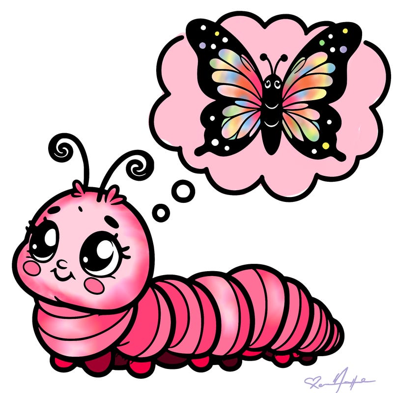 young caterpillar dreaming of butterfly wings