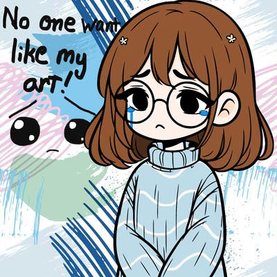 sad girl with glasses in a sweater
