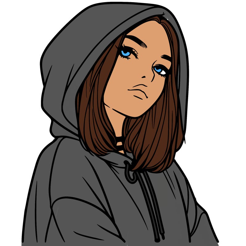 a realistic girl in a hoodie