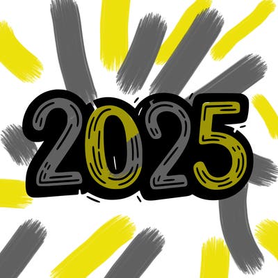 one line scrawled numbers sketch design “2025”