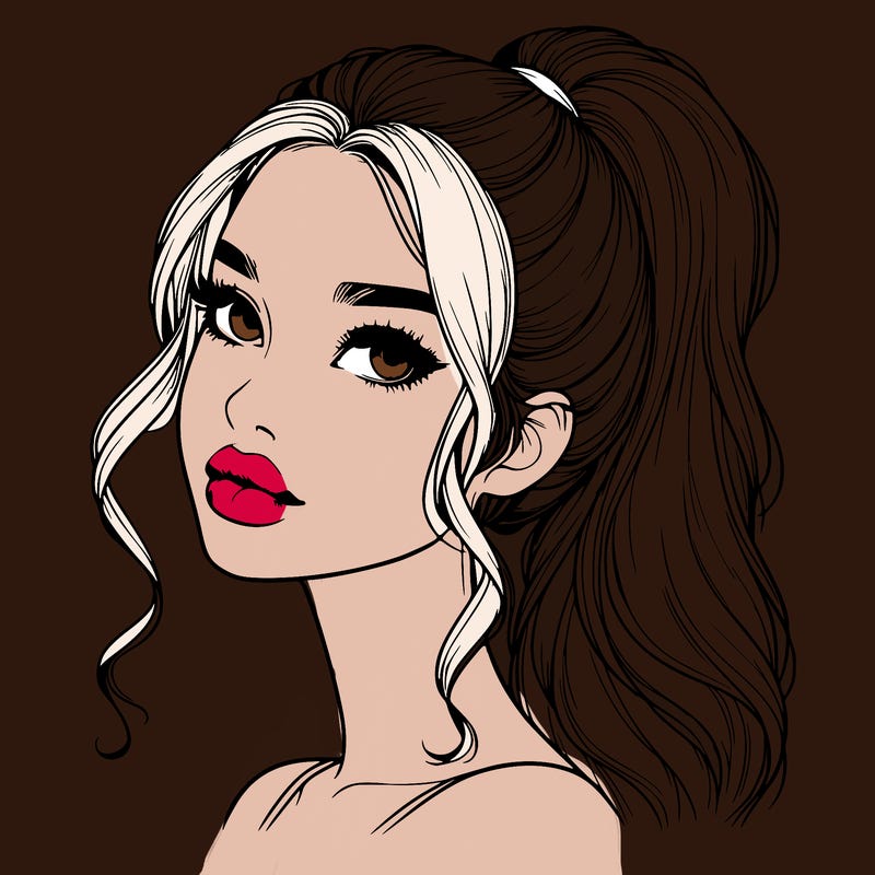 realistic girl with a ponytail on her hair and lips