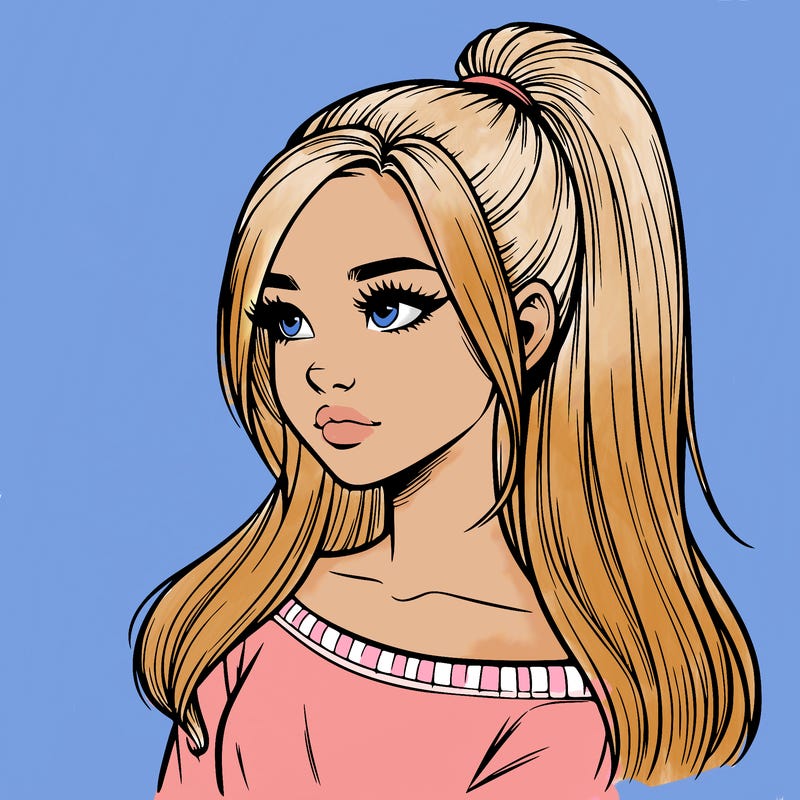 realistic girl with a high ponytail