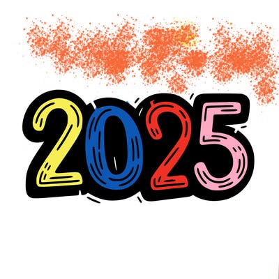 one line scrawled numbers sketch design “2025”