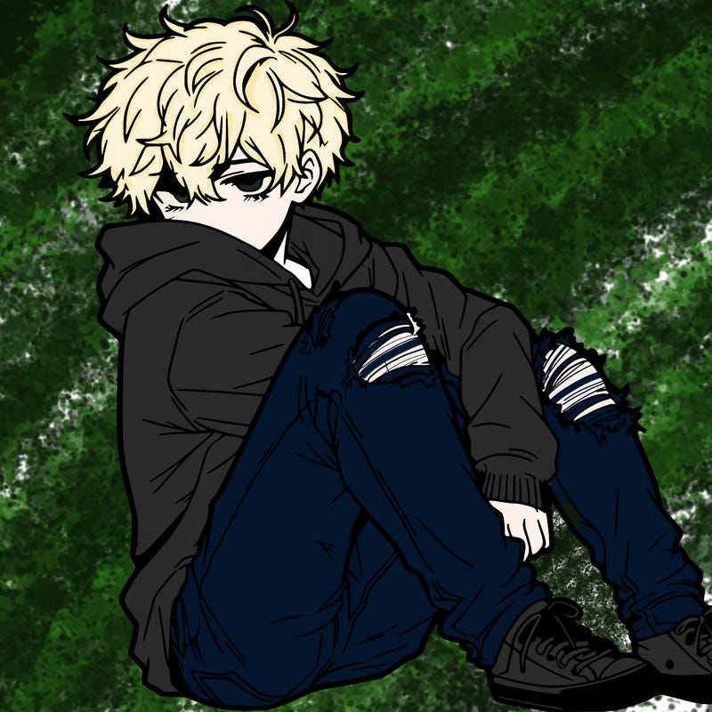 a male hoddie ripped jeans messy hair anime
