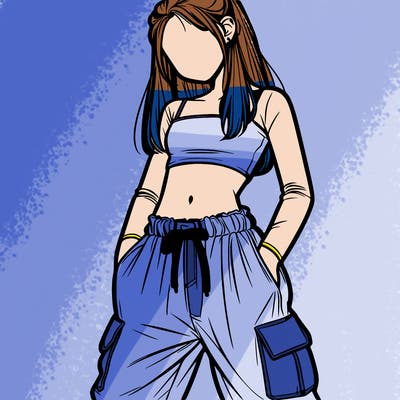 realistic girl faceless with baggy pants and a crop top