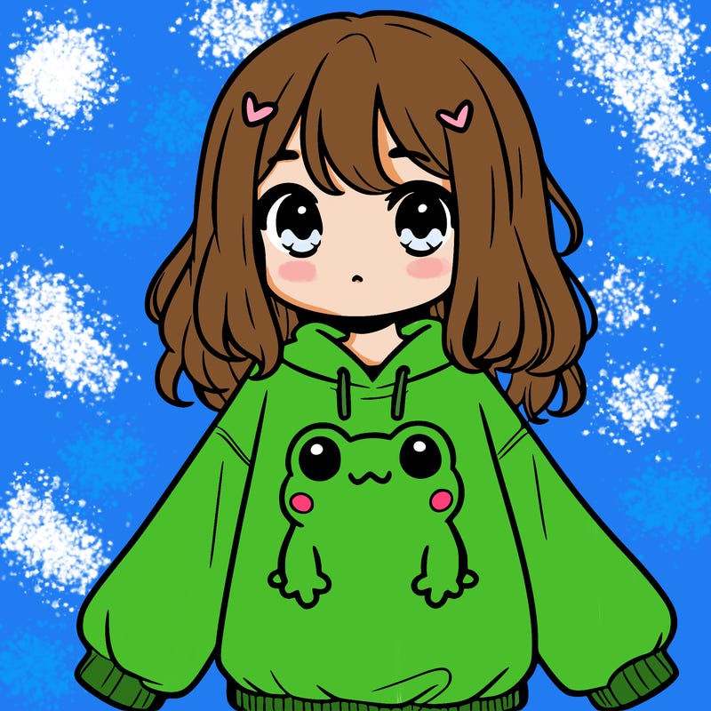 girl wearing frogging sweatshirt