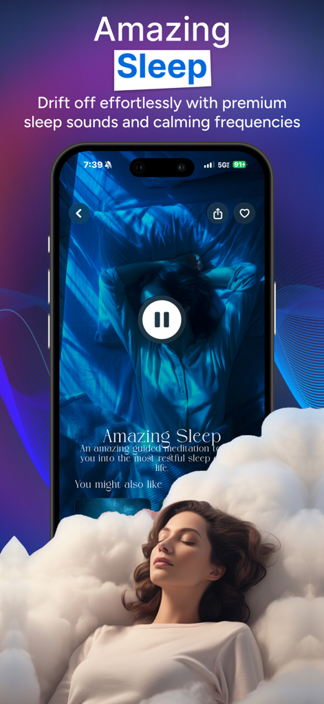 Omnira: Focus & Sleep Sounds - Omnira app screenshot showing sleep sounds and calming frequencies for deep rest.