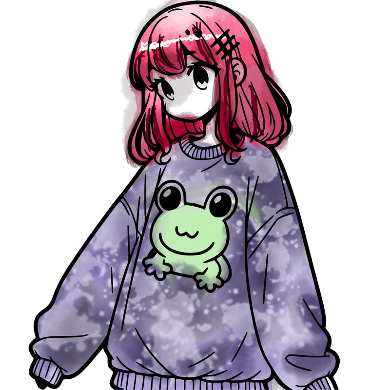 girl wearing frogging sweatshirt