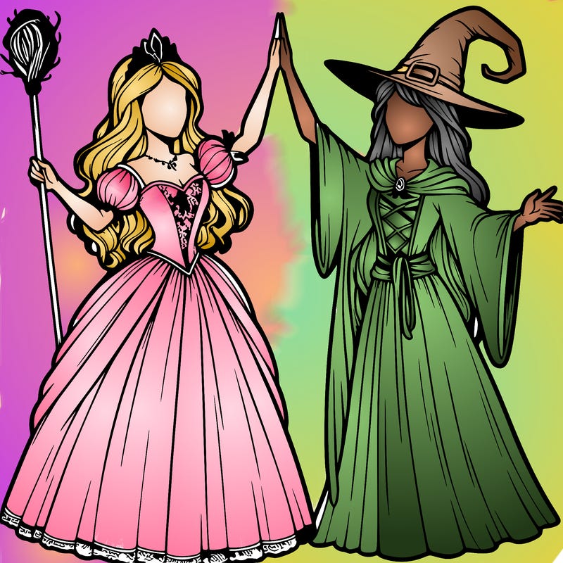 detailed realistic split of a princess and a witch