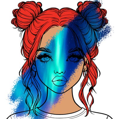 realistic girl with two buns in hair and lips