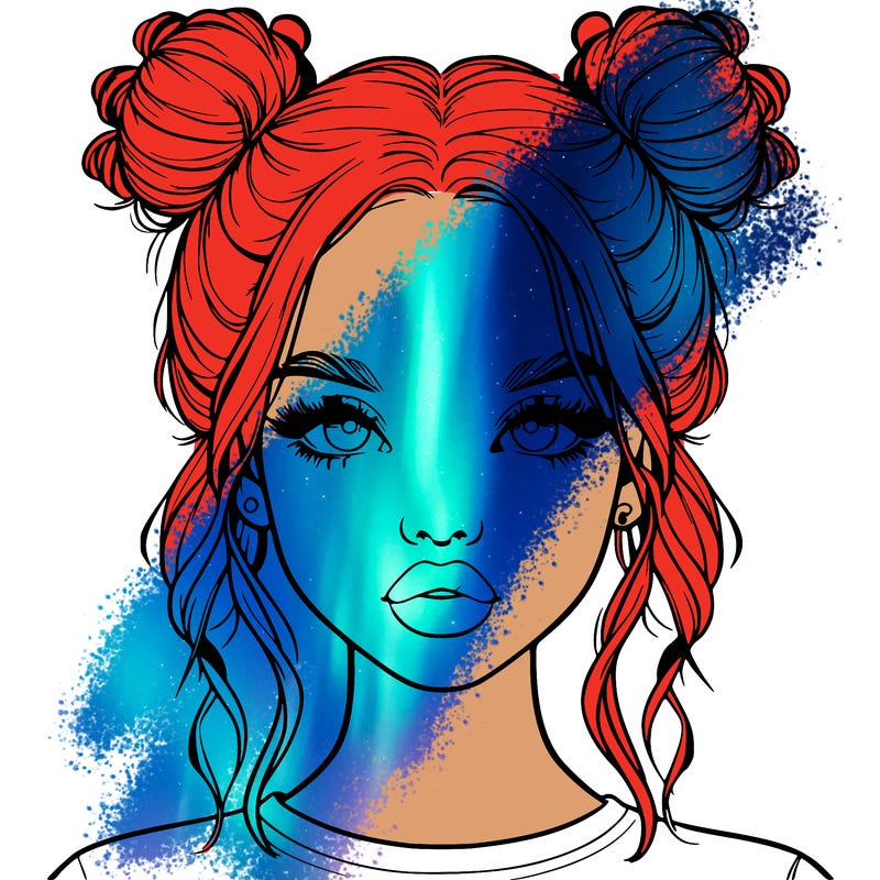 realistic girl with two buns in hair and lips